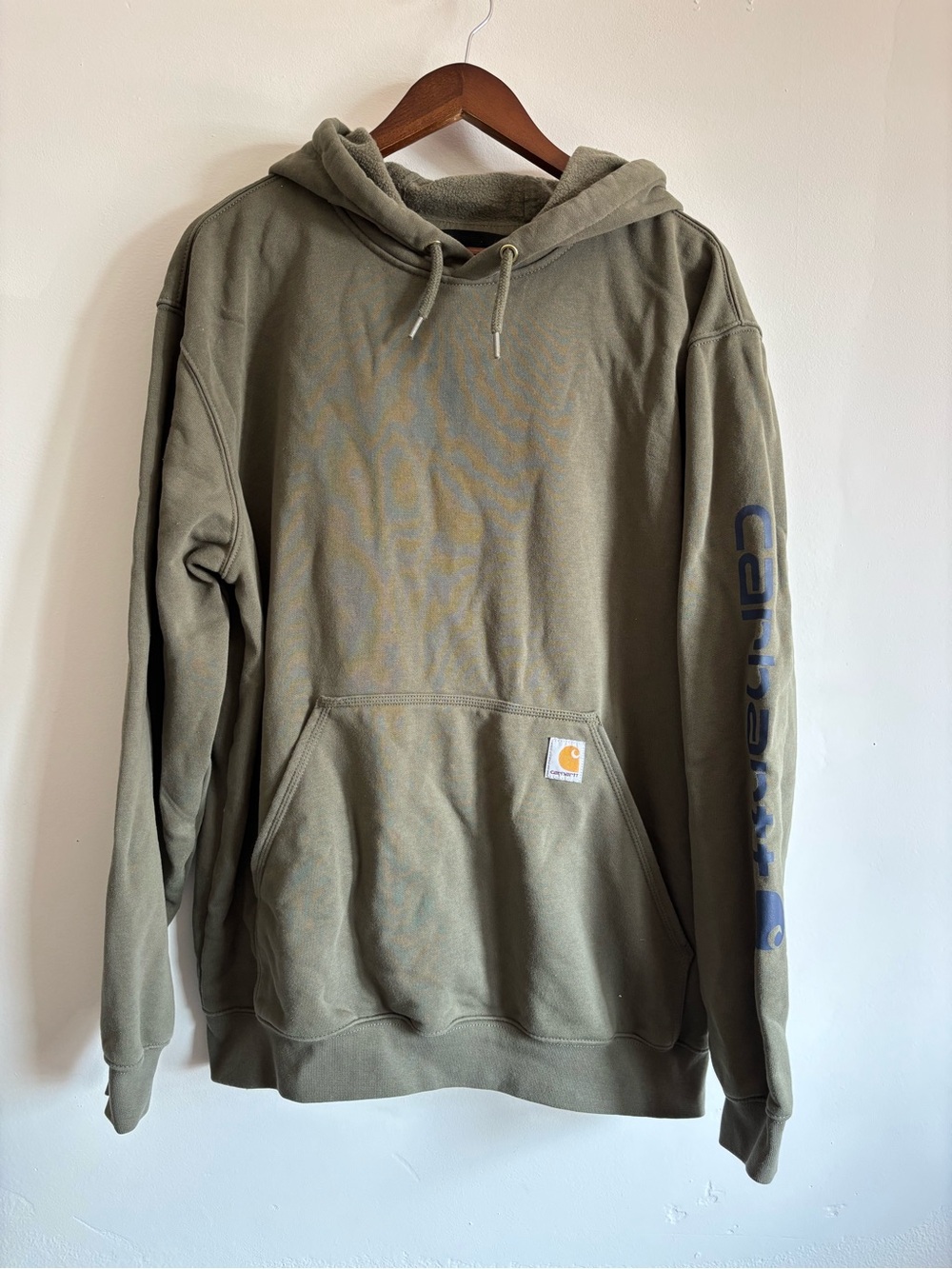 Carhartt Olive Hooded Work Sweatshirt with Sleeve Logo